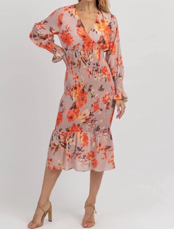 women's vacation dressesFloral Puff Smock Maxi Dress In Coral