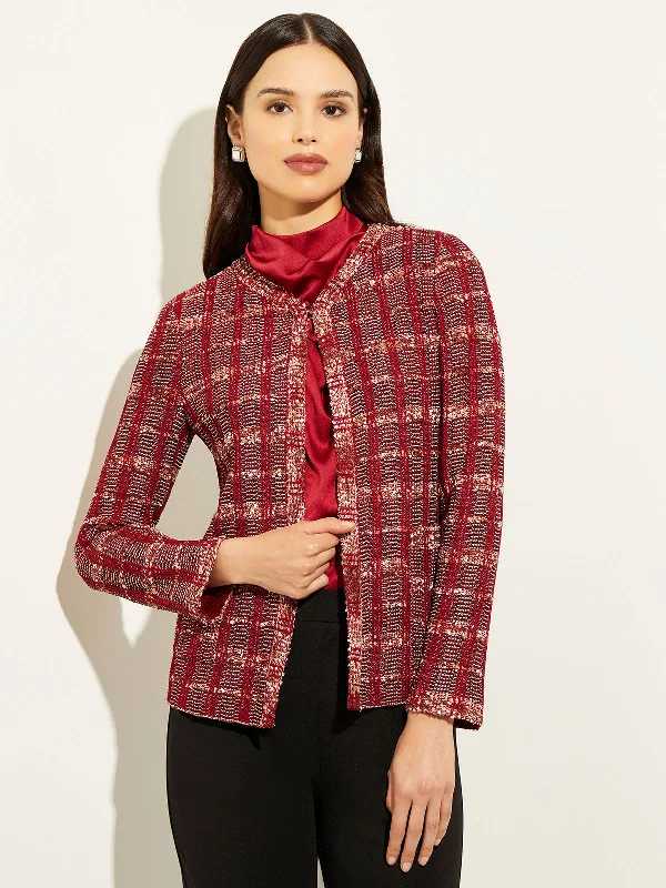 women's stylish coatsEyelash Tweed Plaid Knit Jacket