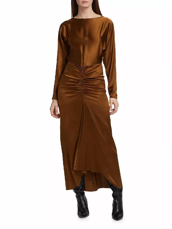 Bow-Tie DressSabri Stretch Silk Maxi Dress In Dark Ochre