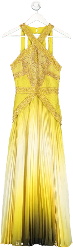 Mermaid DressKaren Millen Yellow Geo Embellished Ombre Pleated Woven Maxi Dress BNWT UK 6