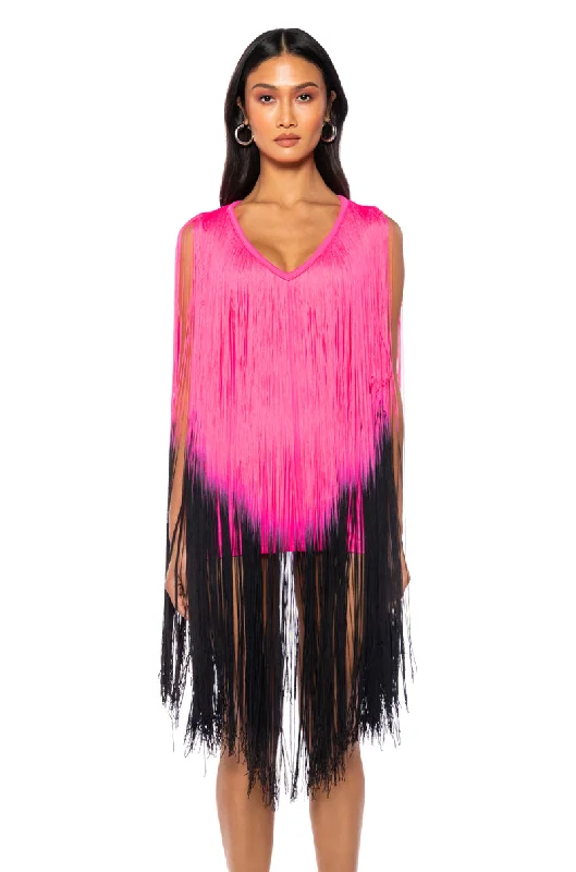 women's apple-shaped body dressesFLAPPER FRINGE MINI DRESS