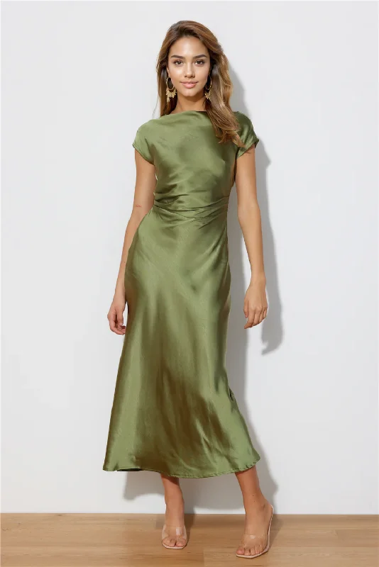 Laced DressFaithful Nights Satin Midi Dress Olive