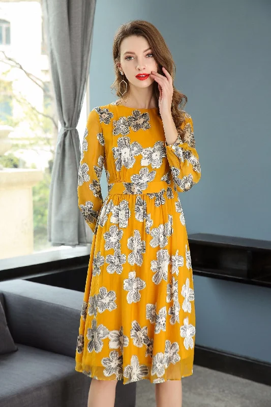 Ball Gown DressFloral Fitted Waist Midi Dress