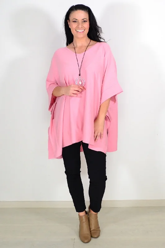 women's coats for cozy nights inBaby Pink Wool Blend Tunic Poncho