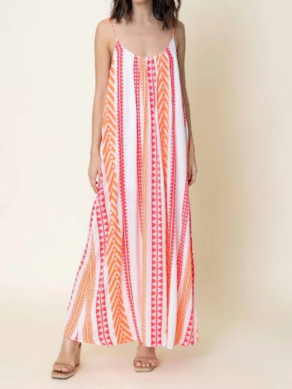 women's bridesmaid dressesEmbroidered Striped Cami Maxi Dress In White/ Pink/ Orange