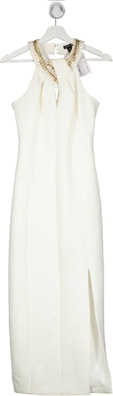 Lace DressKaren Millen White Enamel Chain Detail Halter Maxi Dress UK 8