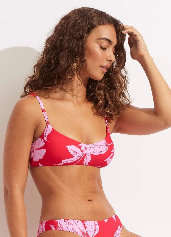 Patterned Female SwimwearFleur de Bloom Bralette - Chilli Red