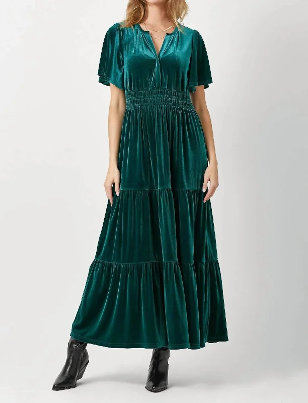 Glitter DressRuffled Velvet Maxi Dress In Emerald