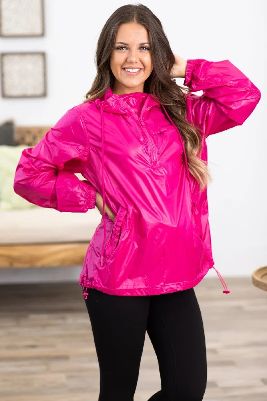 women's coats with cropped lengthsHot Pink Packable Water Repellant Jacket