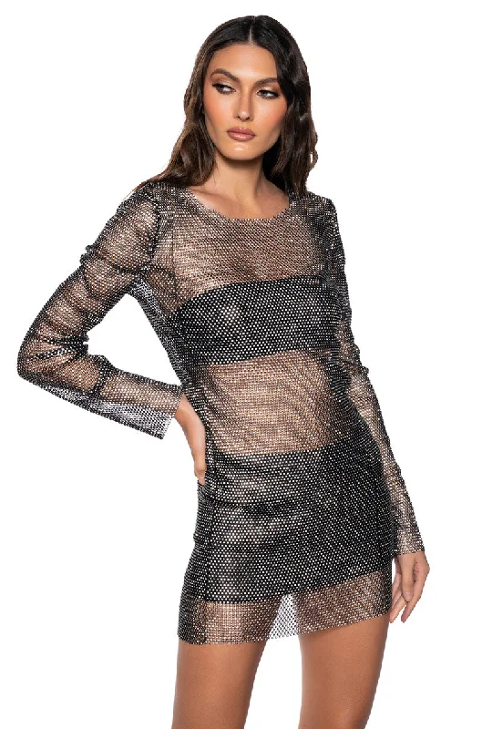 women's smart casual dressesSHOW STOPPER MINI DRESS IN BLACK SILVER