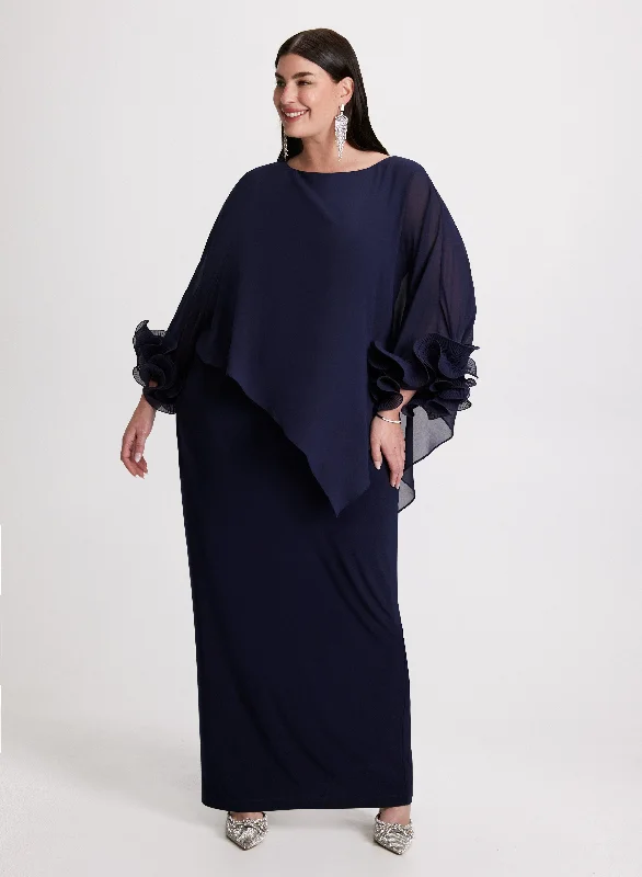 women's long-sleeved dressesAsymmetric Poncho-Effect Maxi Dress