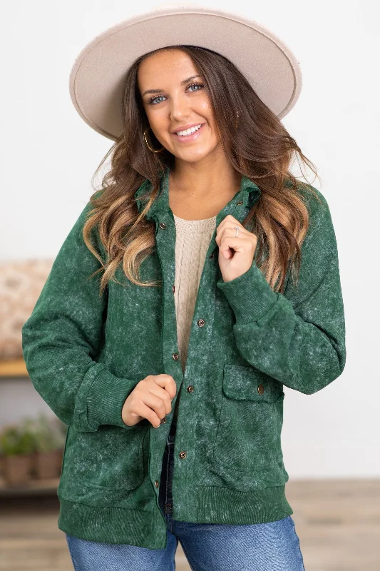 women's coats for pear-shaped bodiesHunter Green Snap Front Knit Jacket