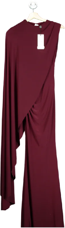 women's body-skimming dressesClub L London Burgundy One-Sleeve Cape Maxi Dress UK 4