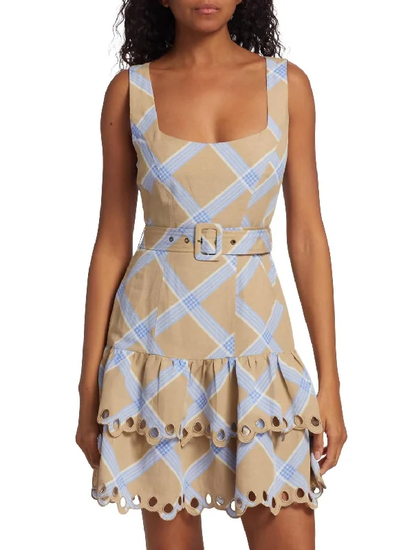 women's satin dressesIsla Mini Dress In Tan And Blue