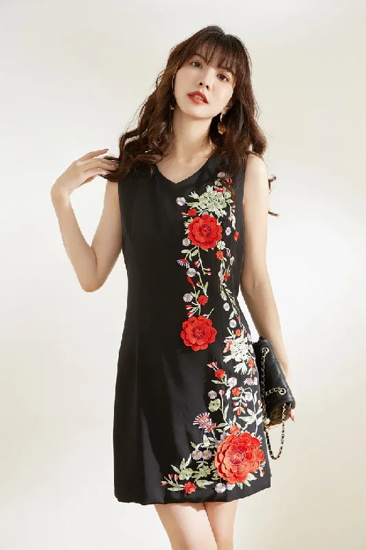 Short-Sleeve DressEmbroidered Sleeveless Midi Dress