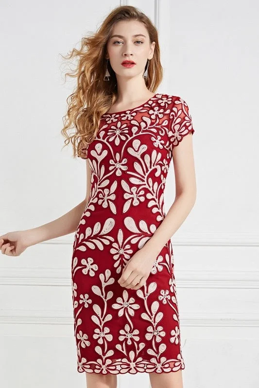 Laced-Up DressEmbroidered Fitted Midi Dress