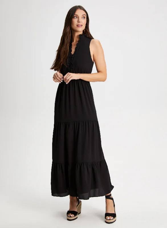 women's stretchy dressesSleeveless Ruffle Detail Maxi Dress