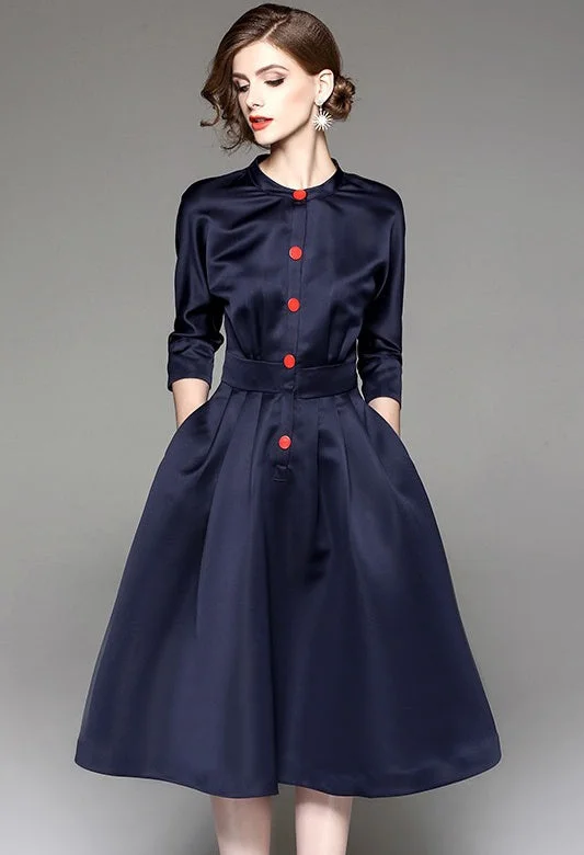 Mermaid DressNavy Midi Dress W/ Red Buttons