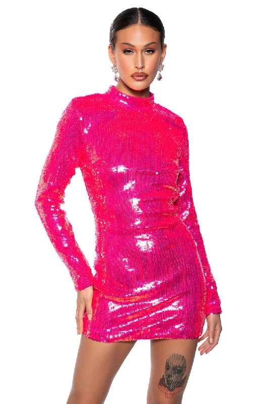 women's ball gown dressesSEQUIN SINS LONG SLEEVE MINI DRESS