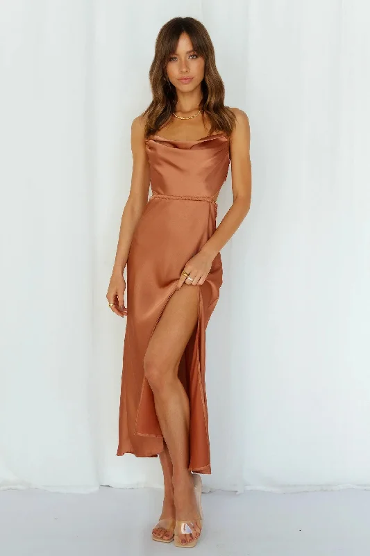 Leather DressStand On My Own Midi Dress Rust