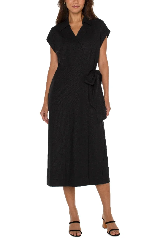 women's petite shortsCOLLARED WRAP DRESS