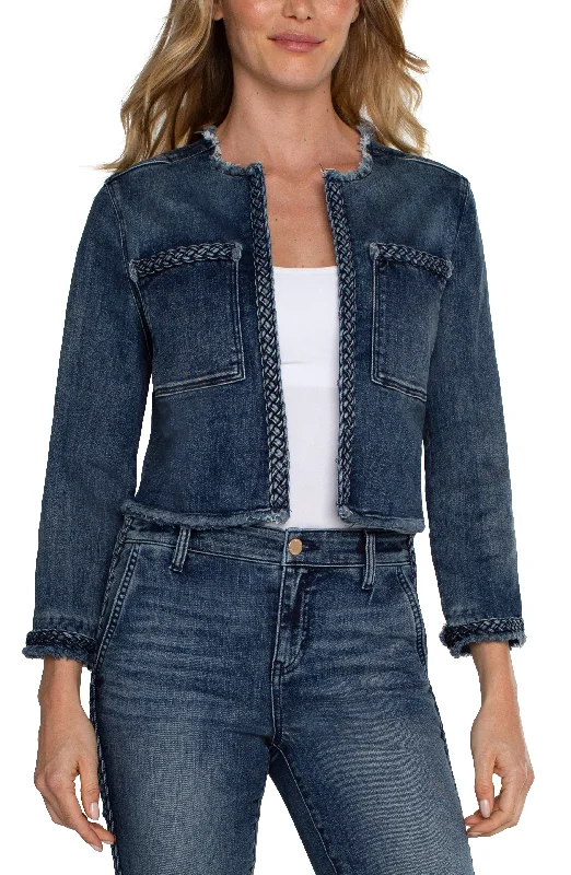 women's bermuda shortsECO CROPPED BRAIDED DENIM JACKET