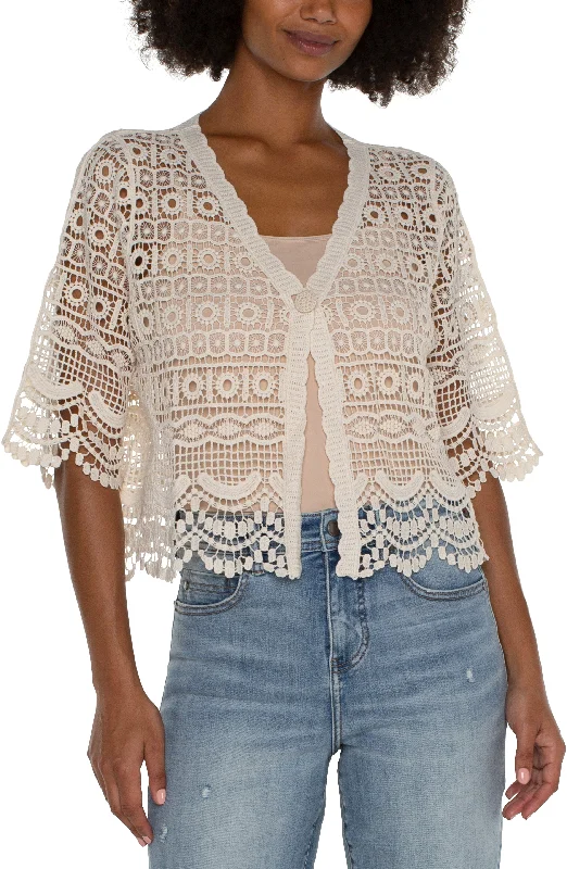 women's silk shortsSHORT SLEEVE LACE BOLERO