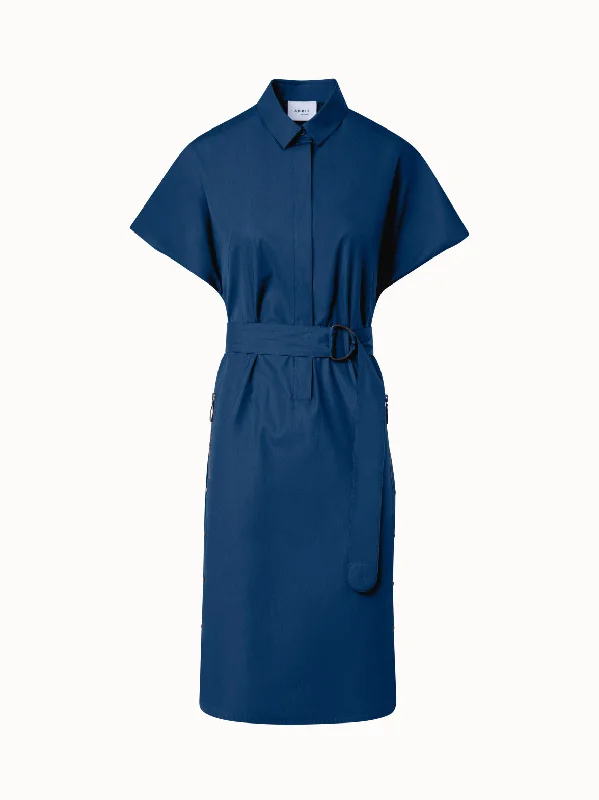 women's solid color dressesCotton Shirt Dress with Short Kimono Sleeves