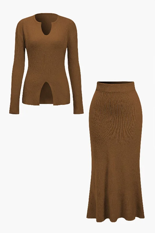 women's spaghetti strap dressesSolid Sweater Cut Out Top And Skirt Set