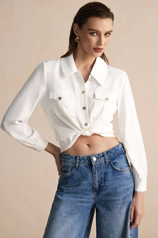 women's cinched-waist dressesButton Pocket Long-Sleeve Shirt