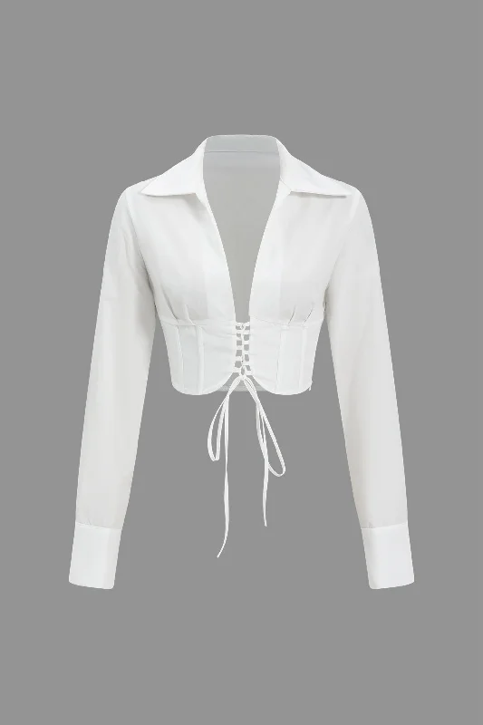 Satin DressLace-Up Tie-Up Long-Sleeve Shirt