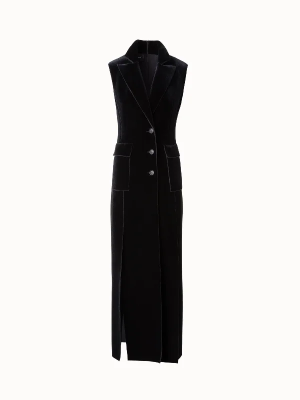 women's wrinkle-resistant dressesNeoprene Velvet Tuxedo Gown with High Slits