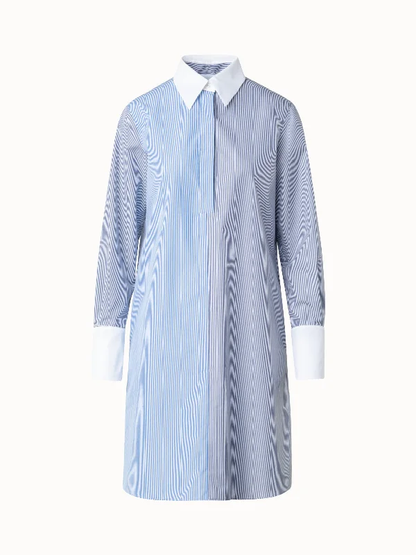 Evening DressStriped Shirt Dress with Detachable White Collar and Cuffs