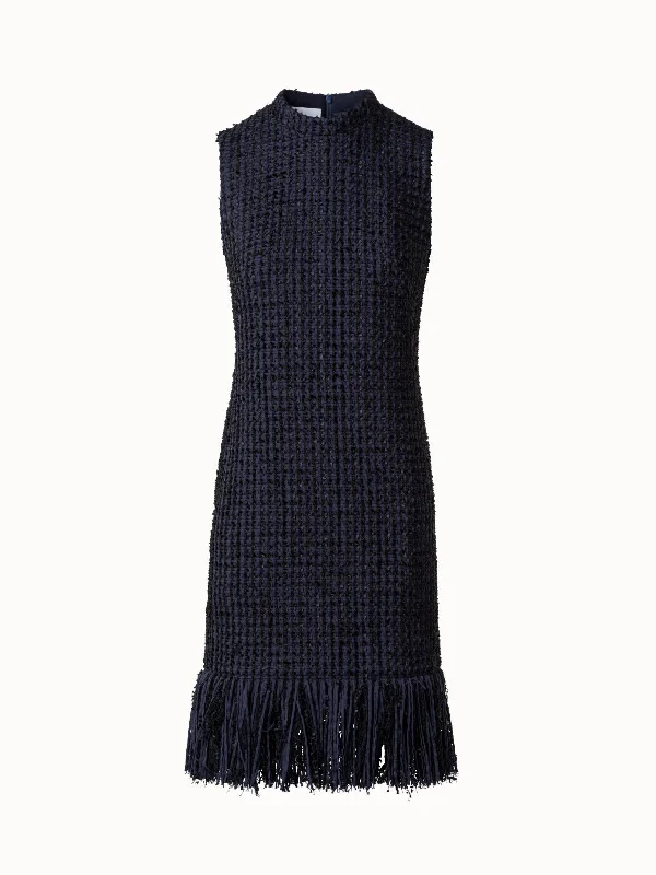 women's easy-to-wear dressesTweed Sheath Dress with Fringes