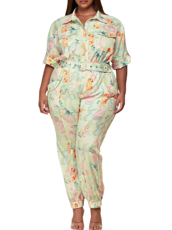 women's jumpsuits for breathable wearBelted Cargo Jumpsuit In Floral