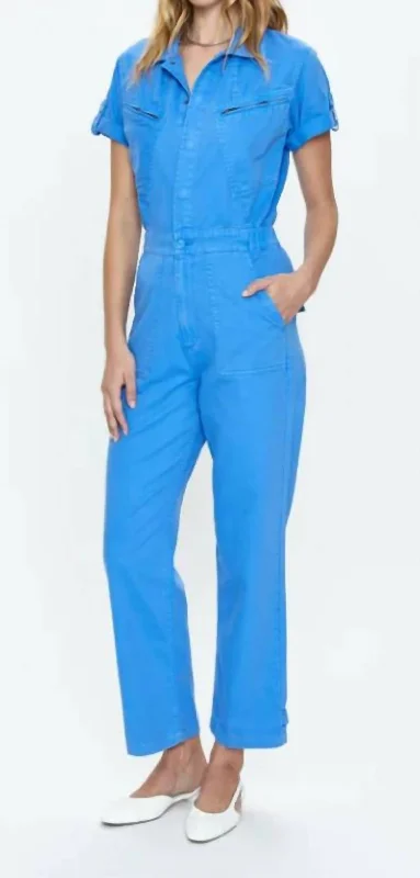 women's jumpsuits for breathable wearCampbell Aviator Jumpsuit In Blue Belle