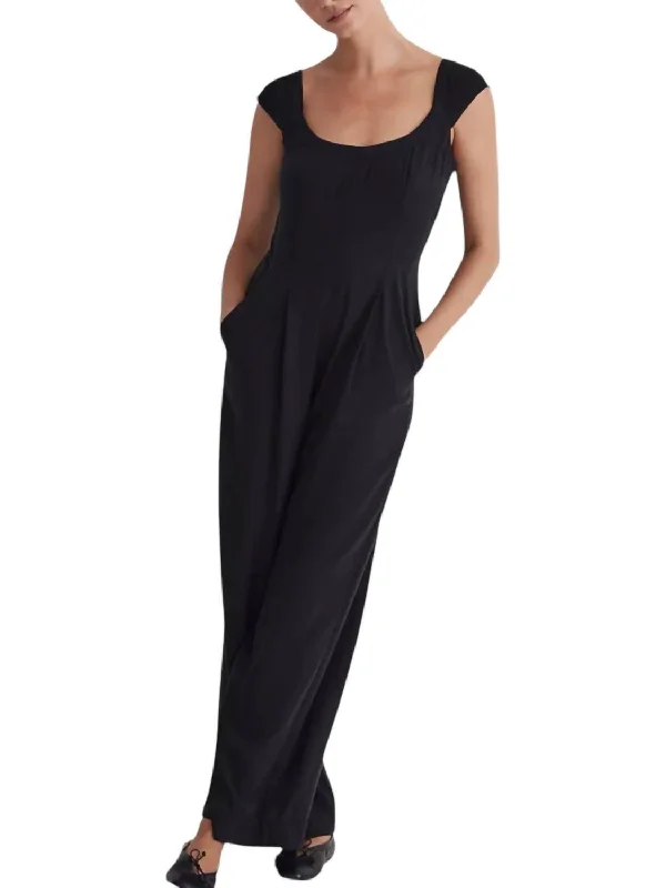 women's jumpsuits for statement fashionCap Sleeve Wide Leg Crop Jumpsuit In Black