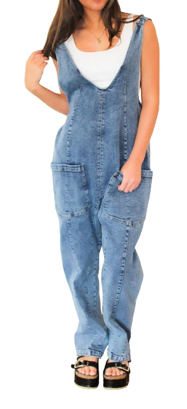 women's jumpsuits made of denimChasing You Denim Jumpsuit In Medium Wash