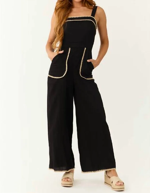 women's jumpsuits for weddingsContrast Square Neck Sleeveless Jumpsuit In Black