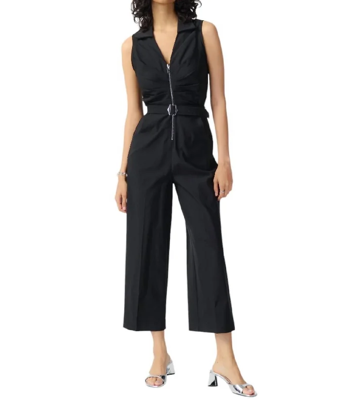 women's jumpsuits with halter necksCropped V-Neck Jumpsuit In Black