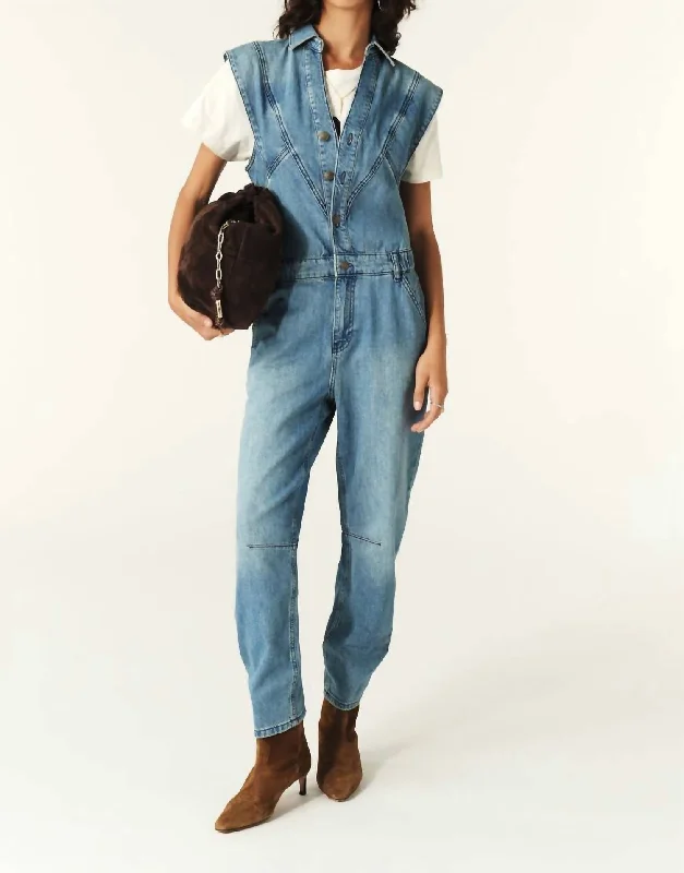 women's jumpsuits for petite womenFigo Sleeveless Jumpsuit In Denim