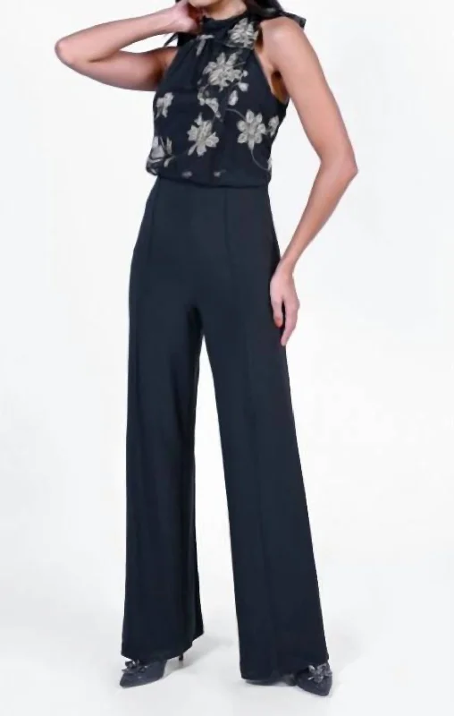 women's jumpsuits for cozy daysFloral Brocade Jumpsuit - 229012 In Black