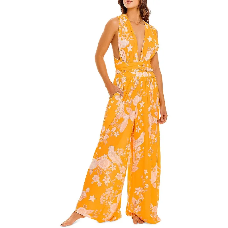 women's boho jumpsuitsFlorence Womens Halter Wide Leg Jumpsuit