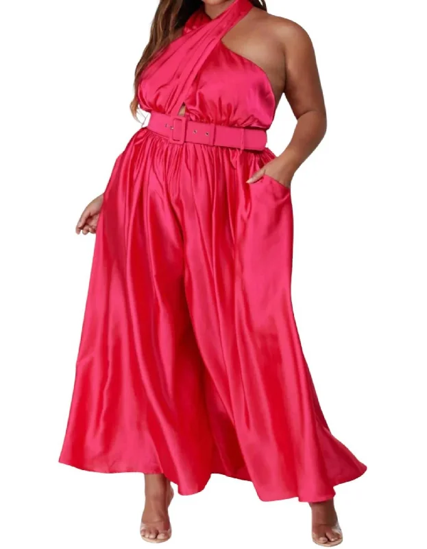 women's jumpsuits with striped patternsHalter Jumpsuit In Hot Pink