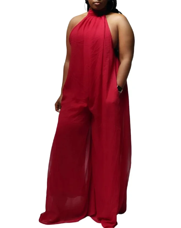 women's jumpsuits for everyday wearHalter Wide Leg Jumpsuit In Wine