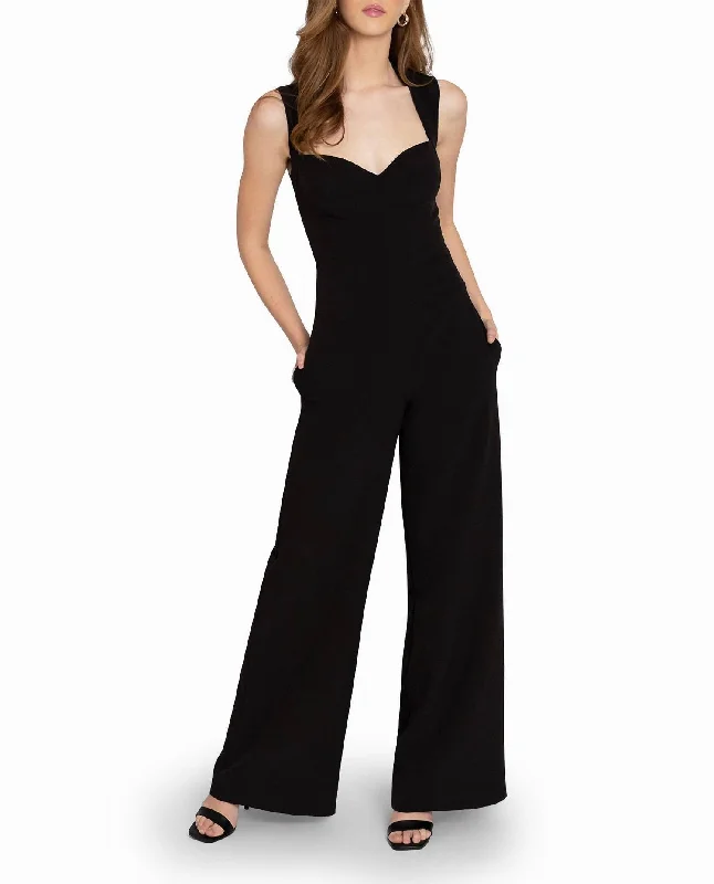 women's jumpsuits for everyday wearHeavy Jersey Wide Leg Jumpsuit In Nm Black