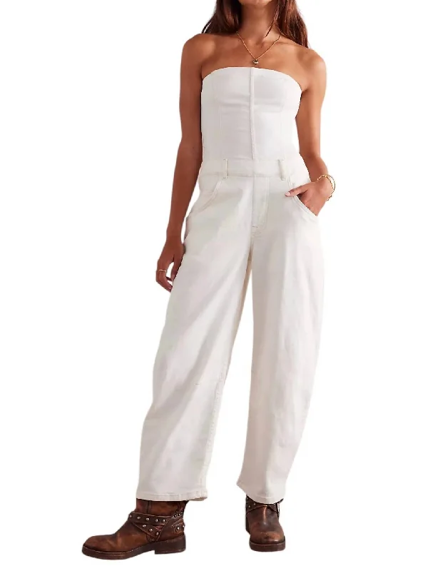 women's jumpsuits with Peter Pan collarsJe Suis Pret Barrel Leg Jumpsuit In White