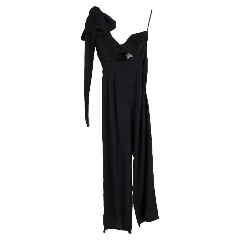 women's jumpsuits for machine-washable fabricsJohanna Ortiz Love Spell One-Shoulder Jumpsuit in Black Silk Crepe