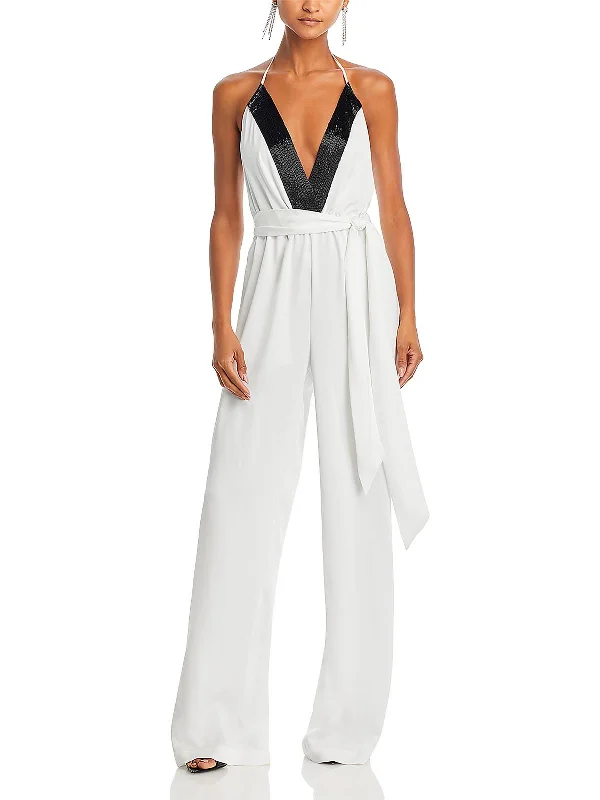 women's loose-fit jumpsuitsKayla Womens Satin Embellished Jumpsuit