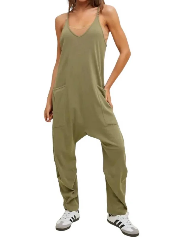 women's jumpsuits for versatile stylingKrista Oversized Knit Jumpsuit In Olive